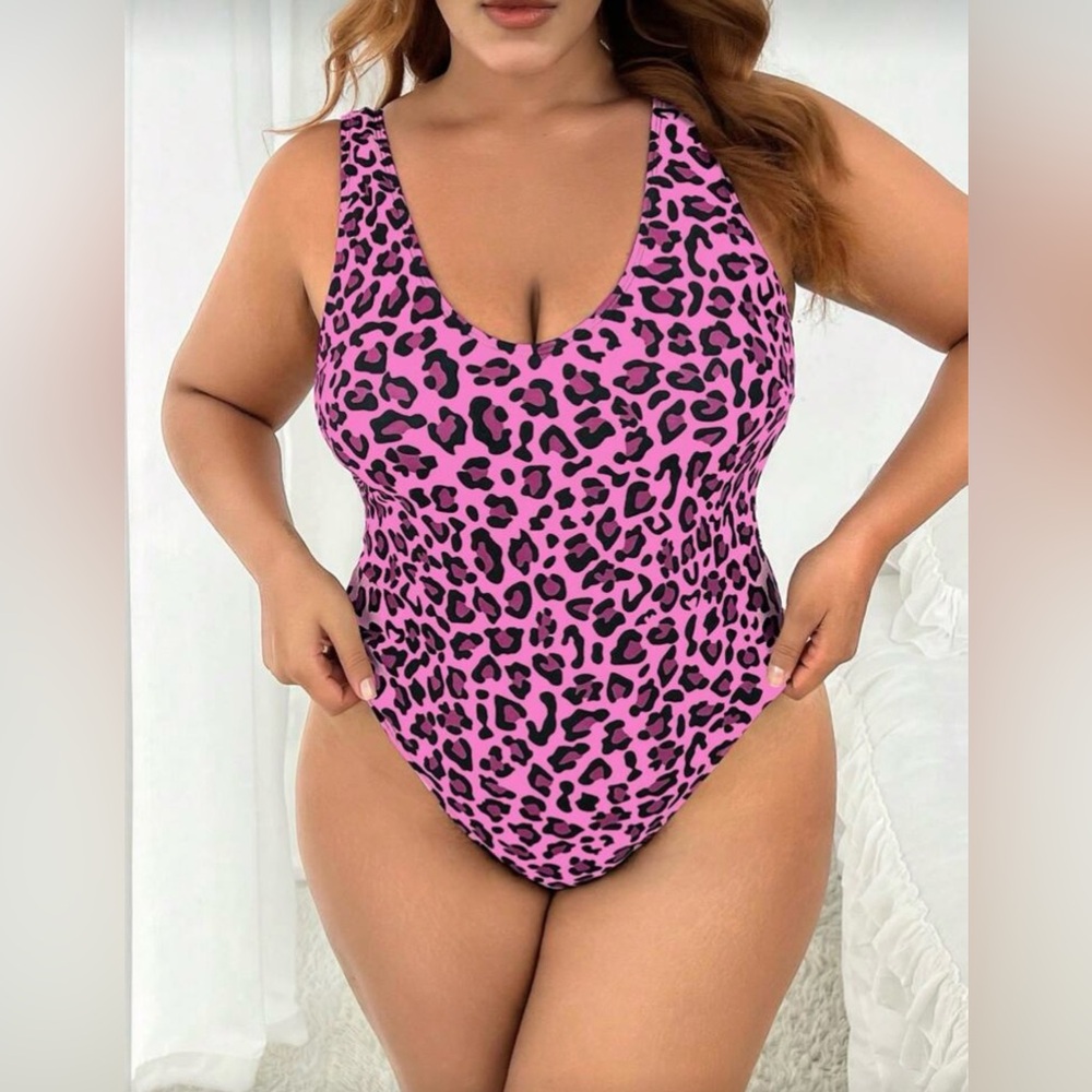 SHEIN Pink Leopard Print Women's One Piece thong swim suit